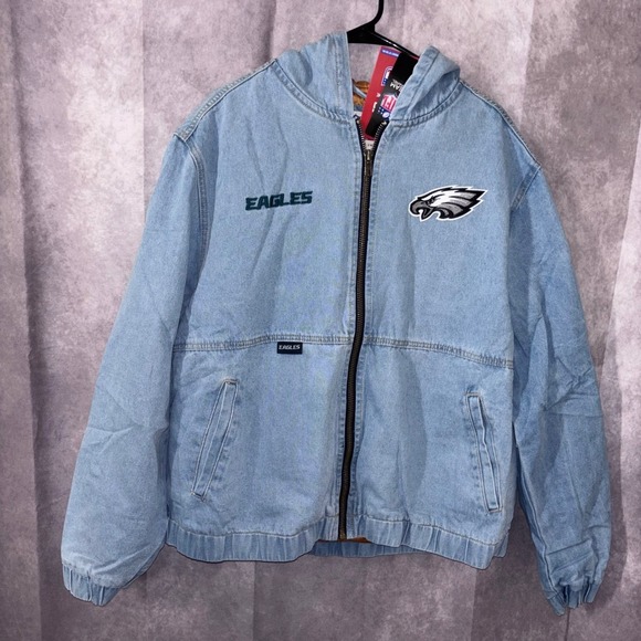 NFL Ultra Game Other - NWT NFL Philadelphia Eagles Blue Denim NFL Official Mens XL Heavy Hooded Jacket